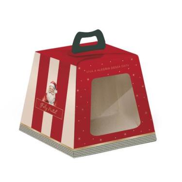 Imagem de 10 Caixas Para Panetone 500g Charm Natalino 19x19x16,5 Com Alça Natal 