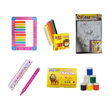 Imagem de Kit Material Escolar Infantil Juvenil Matemática Ábaco Colorir Pintar 