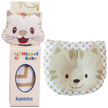 Imagem de Kit Naninha + Travesseiro Bebê Anatômico Apoio Cabeça Gato - Florenza 