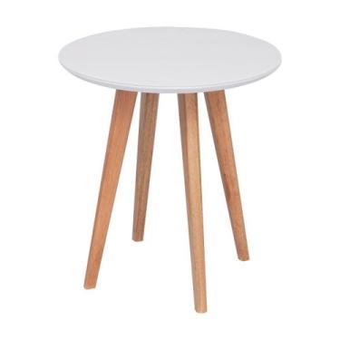 Imagem de Mesa Lateral Elis em madeira maciça e Mdf - Bac Móveis, Natural/Off Wh