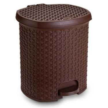 Imagem de Lixeira Cesto 6L Rattan Rosa Com Pedal Perfeita P/ Escritório Cozinha 