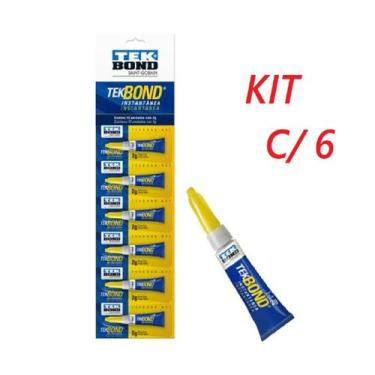 Imagem de Kit 6 Colas TekBond Instântanea 2g Calçado Metal de Qualidade - EMB-UT