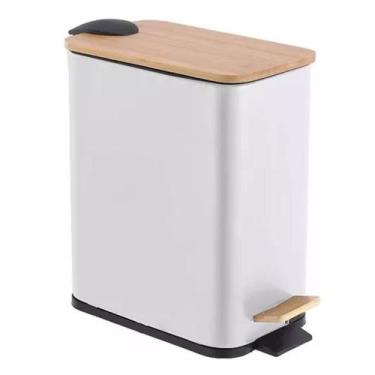 Imagem de Lixeira Retangular Tampa Bambu 5 Litros Com Pedal - Paramount Plastico