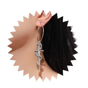 Imagem de YienDoo Brincos pendentes de cobra gótica, vintage, prata, espada, gota, punk, serpente, punhal, brincos de argola francesa, brincos de cobra de Halloween, joias femininas, Zinco, Sem pedra preciosa