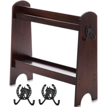 Imagem de Threehoney Suporte de sela de madeira de pinho para selas inglesas e ocidentais, organizadores de cavalos, suprimentos para cavalos, acessórios para exibir selas de troféu em casa (vermelho escuro)