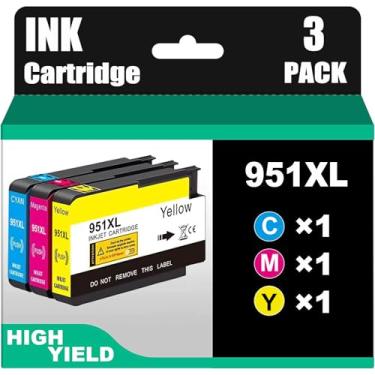 Imagem de Cartuchos de tinta 951XL compatíveis com cartuchos de tinta HP 951XL, pacote combo de alto rendimento, uso com impressora OfficeJet Pro 8610 8600 8615 8620 8625 276dw 251dw (1 ciano, 1 magenta, 1