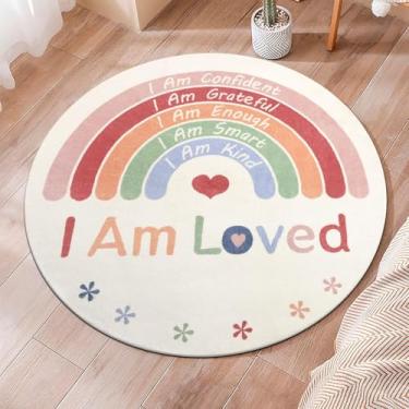 Imagem de Topotdor Tapete redondo boho arco-íris, lavável, tapete de berçário colorido ultra macio para decoração de canto calmante, casa, quarto, sala de jogos, redondo de 160 cm