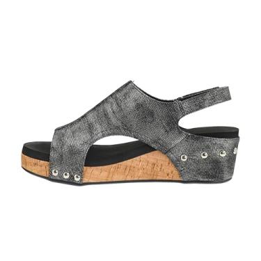 Imagem de Corkys Footwear Sandália feminina Volta II Wedge – Cunha acolchoada de 5 cm, fecho de velcro para conforto e estilo, perfeita para roupas casuais e elegantes, uso durante todo o dia, Textura preta, 40