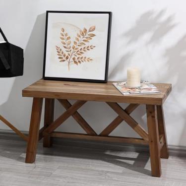 Imagem de Wnutrees Banco de madeira de fazenda de 76 cm, banco de entrada de madeira maciça rústica com estrutura em X dupla para sala de jantar, sala de estar, corredor, estabilidade estrutural, natural