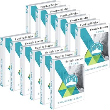 Imagem de Fulmoon 12 peças de fichário com 3 argolas com vista econômica, 30,5 x 24,8 cm, fichário redondo de plástico com bolsos para reuniões em casa, escritório, escola, branco (3,5 polegadas)