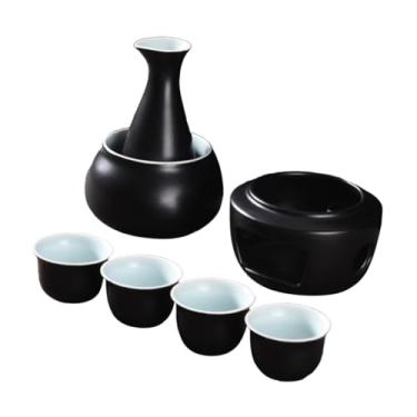 Imagem de WeiLaiKeQi Conjunto de saquê de cerâmica com aquecedor de panela, utensílios para bebidas tradicionais, tigela de aquecimento de 4 xícaras, bebida de saquê de,