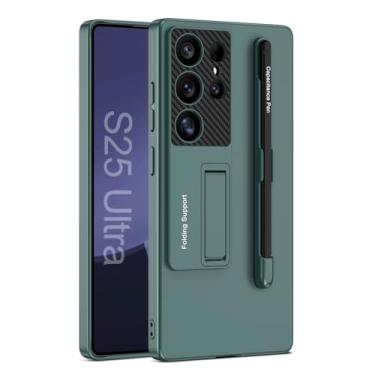 Imagem de HAO RIYLN Capa para Samsung Galaxy S25 Ultra/S25 Plus/S25, capa ultrafina à prova de choque com suporte dobrável e compartimento para caneta Stylus Business Case, verde, S25 Ultra