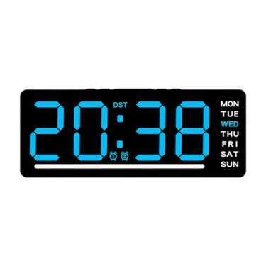 Imagem de Ioensy Relógio digital led presentes com dois alarmes decoração de casa grande display relógio de parede para quarto mesa sala de estar, Número Azul