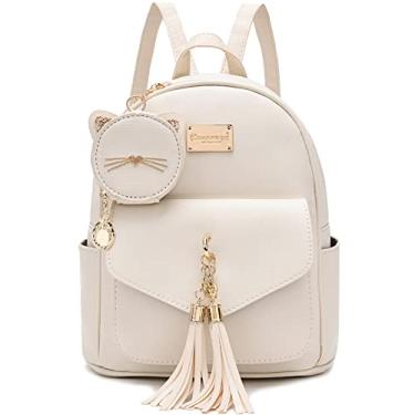 Imagem de I IHAYNER Mochila feminina moderna para meninas, pequena bolsa de couro para meninas adolescentes com bolsa de moedas, Branco, Medium, Durável
