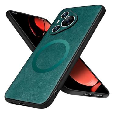 Imagem de POYUFRG Capa de couro para Huawei Pura 70 Ultra/70 Pro/70 Pro+/70, capa de telefone ultrafina e leve com sucção magnética, proteção de lente à prova de choque, verde, 70 Ultra