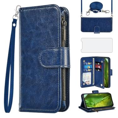 Imagem de Capa de celular para Google Pixel 8A 5G carteira celular com protetor de tela de vidro temperado alça transversal ombro flip zíper suporte para cartão de crédito Pixel8A A8 mulheres meninas homens