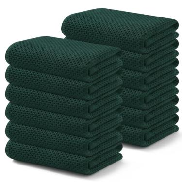Imagem de Pano de prato Kitinjoy 100% algodão, tecido waffle, kit com 12 unidades, supermacio e absorvente para secar louça, pano de mão para cozinha, 33 x 71 cm, verde-escuro