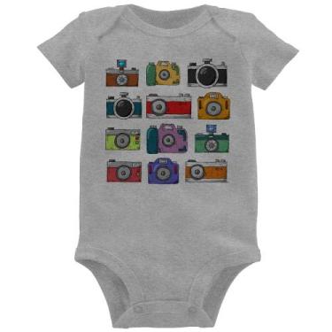 Imagem de Body Bebê Câmeras Retrô - Foca na Moda, Cinza, M