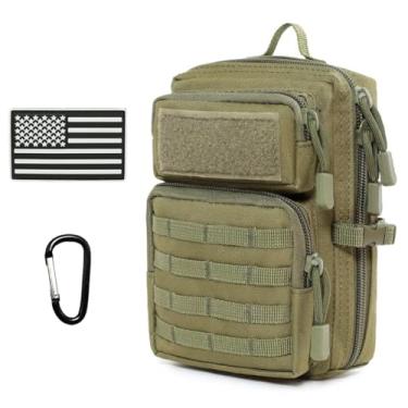 Imagem de Bolsa utilitária tática Molle, bolsa compacta para ferramentas EDC, bolsas táticas para telefone, pacote médico EDC IFAK mini bolsas de cintura com dois mosquetões (verde)