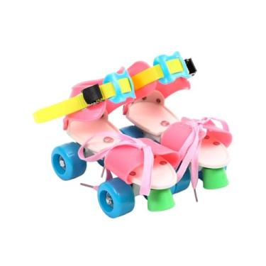 Imagem de Vaveren Patins de rolos ajustáveis ​​para crianças dupla fila 4 rodas em linha patins para crianças, Rosa Colorido