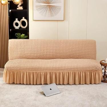 Imagem de Capa de futon sem braços com saia de babados, sofá-cama futon altamente elástica(Brown,Large (190-210cm))