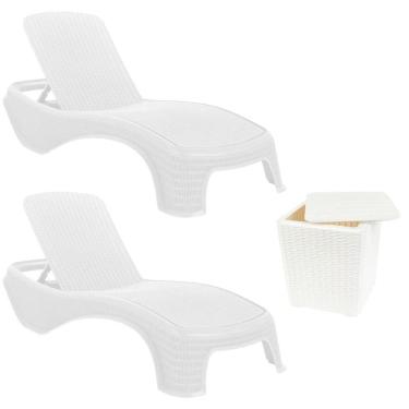 Imagem de Kit 2 Espreguiçadeiras Dubai Premium Rattan + Mesa Baú Capri Branca