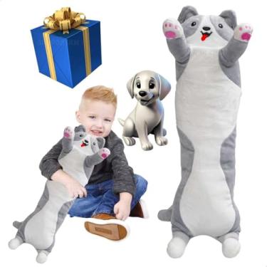 Imagem de Travesseiro de Corpo Gato Cachorro Longo Pelúcia Grande Super Macia Lavável Aconchegante Infantil Adulto Almofada Confortável Presente Cama Sofá Dormir Descanso Abraço Fofinho (Cachorro G Cinza)