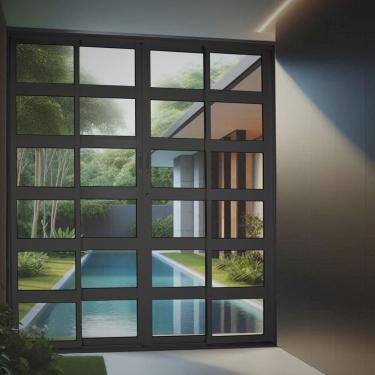 Imagem de Porta de Correr de Aluminio 210x200cm 2 Folhas Moveis e 2 Folhas Fixas Preto