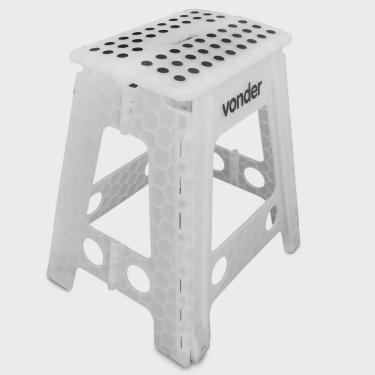Imagem de Banqueta Plástica Dobrável Multiuso Vonder Universal 150kg 450mm Branca com Alça em Plástico abs