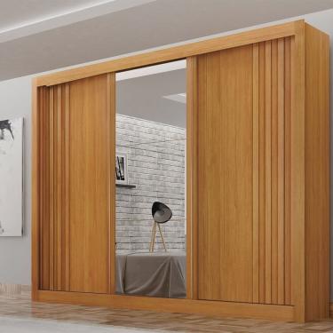 Imagem de Roupeiro 03 Portas Milano com Espelho na Porta Central e Portas Ripadas