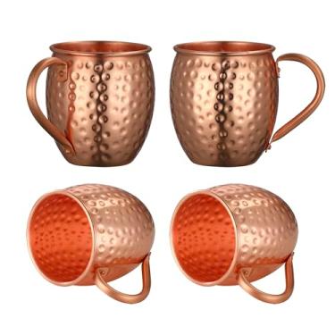 Imagem de Canecas de cobre Moscow Mule, design martelado, cobre sólido 100% puro com alça rebitada, conjunto de 4