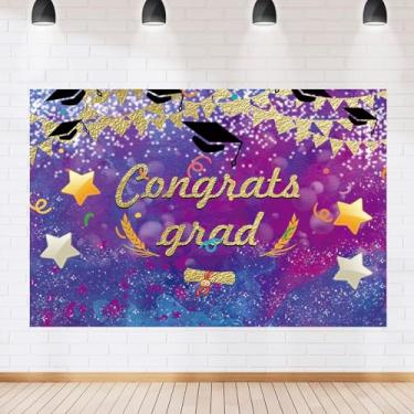 Imagem de CGXINS Fundo fotográfico aquarela parabéns para sessão de fotos, faixa roxa para festa de pós-graduação, pano de fundo dourado, material de decoração de formatura, 19 x 12 m
