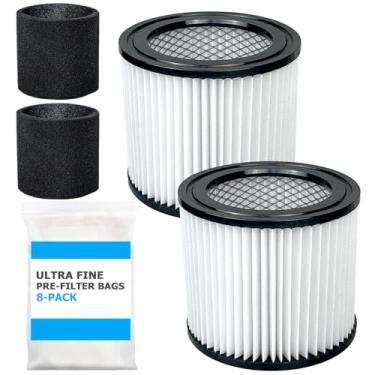 Imagem de Zibopon 90398 Filtros de aspirador de pó de substituição para filtro de cartucho AA tipo Shop Vac 90398/118692, 9039800, 9039833 (pacote com 2), com 2 mangas de espuma e 8 sacos de pré-filtro