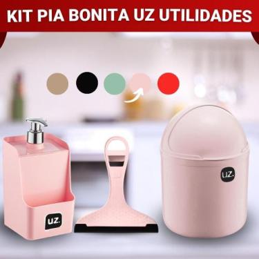 Imagem de Kit Lixeira Porta Detergente Dispenser e Rodinho de Pia Organização Li
