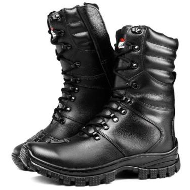 Imagem de Bota Coturno Motociclista Militar Couro Cano Médio - SapatoFran, Preto