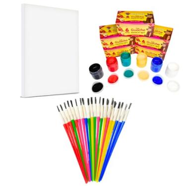 Imagem de Kit 1 Tela Para Pintura 10x15 + 1 cx Tinta Guache + 1 Pincel Artística Artesanato Escolar Lembrancinha