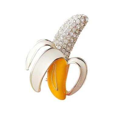 Imagem de coadipress Broche de frutas para mulheres moda bonito esmalte fruta flor branca folha verde morango limão banana strass broche festa de aniversário roupas mochila acessórios joias, Small, Liga de aço