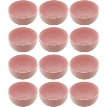 Imagem de Conjunto 12 Bowls de Cerâmica Rosa 680ml Servir Açaí Caldos Frutas Pet