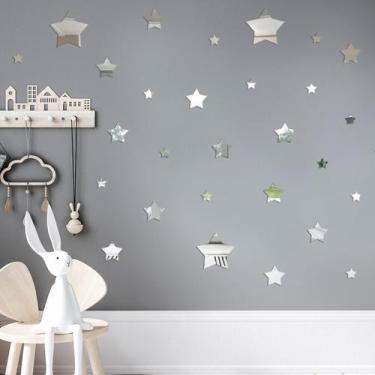 Imagem de Espelho Decorativo Estrelas Prata - Inove Papéis de Parede