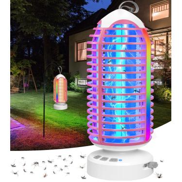 Imagem de Bug Zapper Outdoor com iluminação colorida e detecção automática, bateria 3 em 1 sem fio 4000 mAh armadilha elétrica para moscas, zapper de mosquitos recarregável para acampamento, pátios, jardim