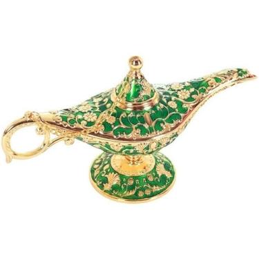 Imagem de Luminária Magic Genie Legend Aladdin, noites árabes, lâmpada de desejo, decoração de mesa, decoração para casa, presente colecionável (verde dourado)
