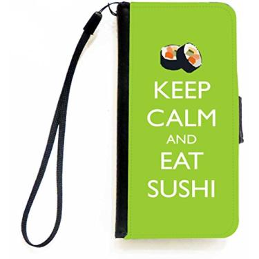 Imagem de Rikki Knight Keep Calm and eat Capa carteira flip de sushi verde limão com aba magnética para Apple iPhone 5c