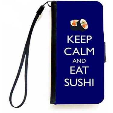 Imagem de Rikki Knight Keep Calm and eat Capa carteira flip azul sushi com aba magnética para Apple iPhone 5c