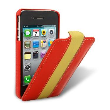 Imagem de MELKCO Capa de couro para Apple iPhone 4/4S - (vermelho/amarelo) - APIPO4LCJM1RDYWLC