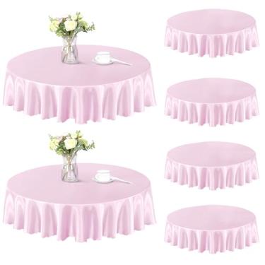 Imagem de Homiest Pacote com 6 toalhas de mesa redondas de 1,5 m, toalha de mesa de cetim, rosa blush, sobreposição de toalha de mesa para recepção de casamento, banquete de formatura