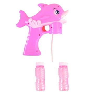 Imagem de Pistola Lança Bolhas De Sabão Brinquedo Golfinho Refil Rosa - Wellmix