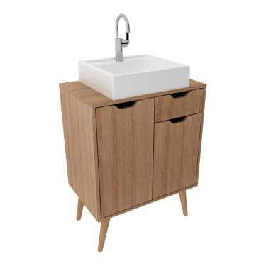 Imagem de Gabinete Banheiro 60cm 2 Portas E 1 Gaveta Retrô Multimóveis Cr10118 Amêndoa Amêndoa