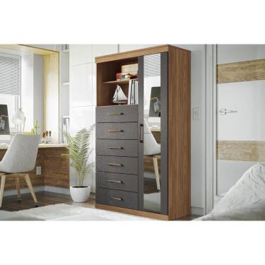 Imagem de Cômoda Marabá 1.6 C- 1 Porta 2 Nichos E 6 Gavetas C- Espelho Jatoba-grafitte - Santos Andirá