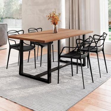 Imagem de Conjunto Mesa De Jantar Rústica De Madeira Maciça Com 4 Cadeiras Allegra Marrom-preto