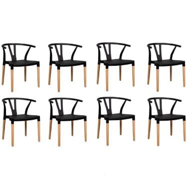 Imagem de Conjunto 8 Cadeiras Polipropileno Wishbone Yescasa Preto